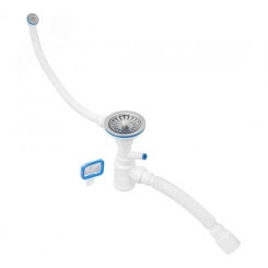 Сифон ЭКОНОМ для кухни 3 1/2'х40 (нержавеющая чашка, 2 перелива, отверстия для стиральной машинки, пластиковый шток) с гофротрубой  40х40/50