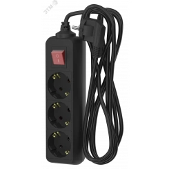 Удлинитель сетевой  16-53ЕS, 5м, 3 розетки, 16А, с выкл., с заземл., Черный