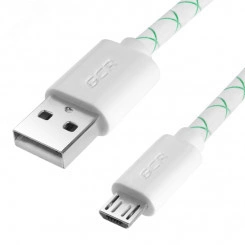 Кабель Micro USB, 0.15 м., белый-зеленый, быстрая зарядка