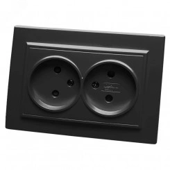 Розетка двухместная б/з,с защитной шторкой,250В, 10А, серия Эрна, черный Stekker Розетка двухместная б/з,с защитной шторкой,250В, 10А, серия Эрна, черный Stekker