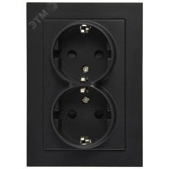Розетка Schuko двойная с защитными шторками 16A 250V~ 2P+T, цвет черный матовый (soft touch) Розетка Schuko двойная с защитными шторками 16A 250V~ 2P+T, цвет черный матовый (soft touch)
