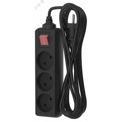 Удлинитель сетевой  10-53S, 5м, 3 розетки, 10А, с выкл., Черный