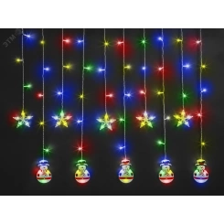 Гирлянда новогодняя светодиодная NGF-D037-03 бахрома звезды и снеговики RGBY 3х0.6м IP20 Гирлянда новогодняя светодиодная NGF-D037-03 бахрома звезды и снеговики RGBY 3х0.6м IP20