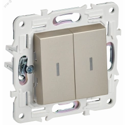 SKANDY Выключатель 2-клавишный проходной с индикацией 10А SK-V10Sh шампань IEK SKANDY Выключатель 2-клавишный проходной с индикацией 10А SK-V10Sh шампань IEK