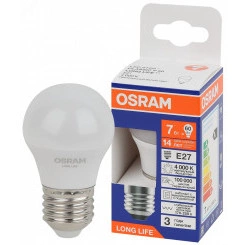 Лампа светодиодная LED 7Вт Е27 4000К 600Лм шар 220В (замена 60Вт) OSRAM Лампа светодиодная LED 7Вт Е27 4000К 600Лм шар 220В (замена 60Вт) OSRAM