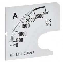 Шкала сменная для амперметра Э47 2500/5А класс точности 1,5 72х72мм Шкала сменная для амперметра Э47 2500/5А класс точности 1,5 72х72мм