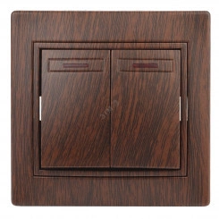 Выключатель двойной с подсветкой, 10А-250В, СУ, Plano, венге,1-105-10