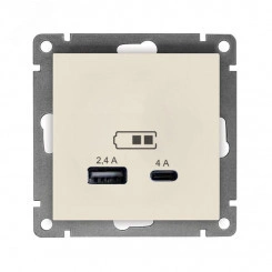 Розетка USB Афина A+С 2.4/4А, механизм с/у, слоновая кость (ivory) (еврослот) Розетка USB Афина A+С 2.4/4А, механизм с/у, слоновая кость (ivory) (еврослот)