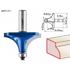 Фреза кромочная калевочная №1 57,1x29мм, радиус 22мм Фреза кромочная калевочная №1 57,1x29мм, радиус 22мм