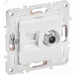 SKANDY Розетка двойная TV+RJ45 кат.6E SK-A15W арктический белый IEK SKANDY Розетка двойная TV+RJ45 кат.6E SK-A15W арктический белый IEK