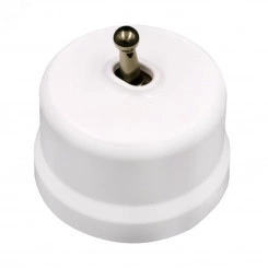 Выключатель Лизетта 1-кл. проходной, пластик, цвет Белый, Бронза (тумблерный) Выключатель Лизетта 1-кл. проходной, пластик, цвет Белый, Бронза (тумблерный)