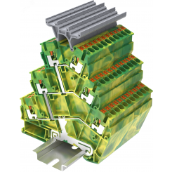 Клемма TP земля, 3-уровневая угловая,с уравниванием потенциала, с держателем маркировки, Push-in, сечение 2,5 мм. кв., желто-зеленая