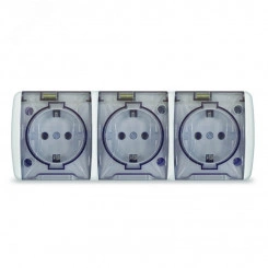 Клио розетка наружная трехместная с прозрачной крышкой IP54, с/з, о/у, 16А, 220В, белая Клио розетка наружная трехместная с прозрачной крышкой IP54, с/з, о/у, 16А, 220В, белая