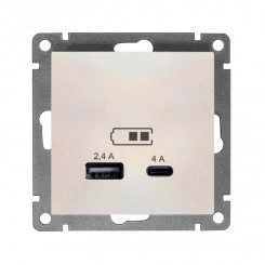 Розетка USB Афина A+С 2.4/4А, механизм с/у, жемчуг (еврослот) Розетка USB Афина A+С 2.4/4А, механизм с/у, жемчуг (еврослот)
