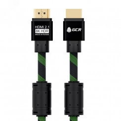 Кабель HDMI 2.1, Ultra HD 19М на 19 М, ферритовые кольца, 2 м., AL черный-зеленый нейлон