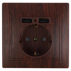 Розетка P+E Schuko со шторками, 16А-250В + 2хUSB 5В-2,1А, IP20, СУ, Plano, венге, 1-410-10 Розетка P+E Schuko со шторками, 16А-250В + 2хUSB 5В-2,1А, IP20, СУ, Plano, венге, 1-410-10