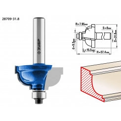 Фреза кромочная калевочная №7 31,8x17мм, радиус 8мм Фреза кромочная калевочная №7 31,8x17мм, радиус 8мм