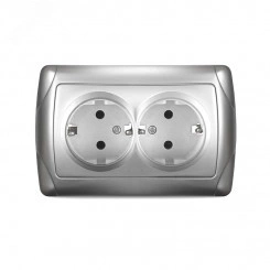 Маргарита розетка двухместная с/з, с/у, 16А, 220В, серебро (еврослот) Маргарита розетка двухместная с/з, с/у, 16А, 220В, серебро (еврослот)