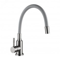 Смеситель для кухни шаровый, с гибким силиконовым изливом серый, нержавеющая сталь Смеситель для кухни шаровый, с гибким силиконовым изливом серый, нержавеющая сталь