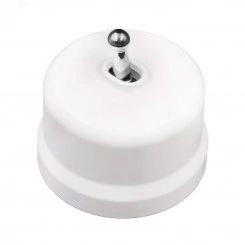 Выключатель Лизетта 1-кл. проходной, пластик, цвет Белый, Серебро (тумблерный) Выключатель Лизетта 1-кл. проходной, пластик, цвет Белый, Серебро (тумблерный)