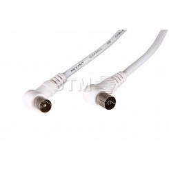 Шнур ТВ гнездо - ТВ штекер, угловой, длина 3 метра, белый Шнур ТВ гнездо - ТВ штекер, угловой, длина 3 метра, белый