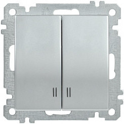 ВС10-2-1-Б Выключатель двухклавишный с индикацией 10А BOLERO серебрянный IEK