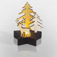 Деревянная домашняя фигурка с подсветкой Олень в лесу 9*8*10 см