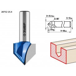 Фреза пазовая галтельная V-образная 25.4x25мм, угол 90град.мм Фреза пазовая галтельная V-образная 25.4x25мм, угол 90град.мм