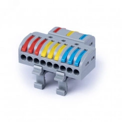 Клемма соединительная универсальная проходная 3-9 полюса с рычагом на DIN-рейку 0.08- Клемма соединительная универсальная проходная 3-9 полюса с рычагом на DIN-рейку 0.08-