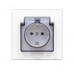 Розетка одноместная с прозрачной крышкой UNIVersalсерия Афинас/з, с/у, 16А, 220В, белая (еврослот), механизм Розетка одноместная с прозрачной крышкой UNIVersalсерия Афинас/з, с/у, 16А, 220В, белая (еврослот), механизм