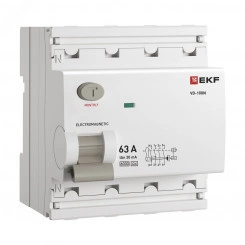 Выключатель дифференциального тока ВД-100N 4P 63А 30мА тип A эл-мех 6кА PROXIMA EKF Выключатель дифференциального тока ВД-100N 4P 63А 30мА тип A эл-мех 6кА PROXIMA EKF