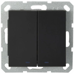 Выключатель двухклавишный со светодиодами 10A 250V~ с накладкой, цвет черный матовый (soft touch) Выключатель двухклавишный со светодиодами 10A 250V~ с накладкой, цвет черный матовый (soft touch)