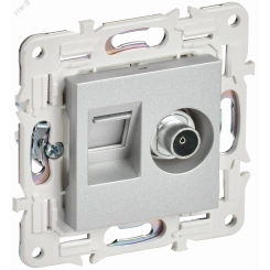 SKANDY Розетка двойная TV+RJ45 кат.6E SK-A15S серебряный IEK SKANDY Розетка двойная TV+RJ45 кат.6E SK-A15S серебряный IEK