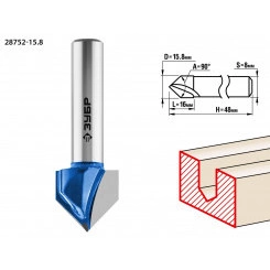 Фреза пазовая галтельная V-образная 15.8x16мм, угол 90град.мм