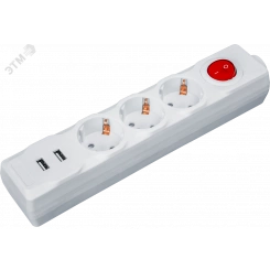 Удлинитель бытовой NPE-USB01-03-180-ESC-3X1 с выключателем 3 гнезда с/з 1,8м ПВС 3х1 2USB 2,1A