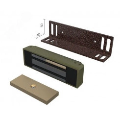 Замок электромагнитный (9-15VDC, 0,6А, 370кг), встроенный модуль перемагничивания, монтажный комплект, уголок 40х50мм., толщина уголка 4мм.