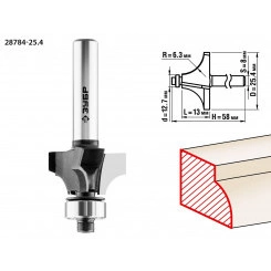 Фреза кромочная калевочная №1 25.4x13мм, радиус 6.3мм