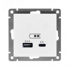 Розетка USB Афина A+С 2.4/4А механизм с/у, белая (еврослот) Розетка USB Афина A+С 2.4/4А механизм с/у, белая (еврослот)