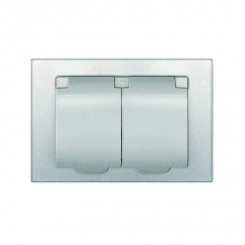 Розетка двухместная UNIVersal серия Афина с/з с крышкой, с/у, 16А, 220В, серебро (еврослот), механизм Розетка двухместная UNIVersal серия Афина с/з с крышкой, с/у, 16А, 220В, серебро (еврослот), механизм