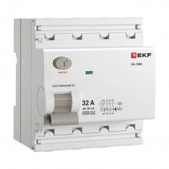 Выключатель дифференциального тока ВД-100N 4P 32А 30мА тип A эл-мех 6кА PROXIMA EKF Выключатель дифференциального тока ВД-100N 4P 32А 30мА тип A эл-мех 6кА PROXIMA EKF