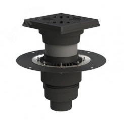 Трап вертикальный дворовый регулируемый ТП-616.1.110 с выходным диаметром 110,160 мм с прижимным фланцем, чугунной решеткой и подрамником Трап вертикальный дворовый регулируемый ТП-616.1.110 с выходным диаметром 110,160 мм с прижимным фланцем, чугунной решеткой и подрамником