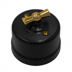 Выключатель Лизетта 1-кл., проходной, пластик, цвет Черный, Золото