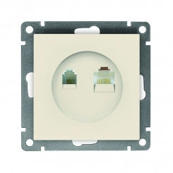 Розетка компьютерная+телефонная UNIVersal серия Афина, с/у, 1А, RJ45, RJ12, слоновая кость (ivory) (еврослот), механизм Розетка компьютерная+телефонная UNIVersal серия Афина, с/у, 1А, RJ45, RJ12, слоновая кость (ivory) (еврослот), механизм