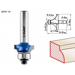Кромочная калевочная фреза Профессионал №1, 19x7.4 мм, радиус 3.2 мм Кромочная калевочная фреза Профессионал №1, 19x7.4 мм, радиус 3.2 мм