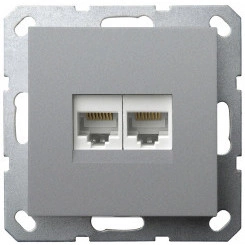 Интернет-розетка RJ45 двойная с накладкой, цвет Алюминий Интернет-розетка RJ45 двойная с накладкой, цвет Алюминий