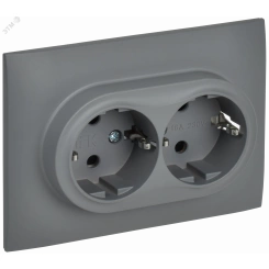 SKANDY Розетка 2-местная с заземлением с защитными шторками 16А в сборе SK-R07Gr серый IEK SKANDY Розетка 2-местная с заземлением с защитными шторками 16А в сборе SK-R07Gr серый IEK