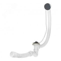 Сифон для ванны прямоточ. 1 1/2' х 40 (выпуск с нержавеющей решеткой, с переливом 60 см, с пробкой и цепочкой), с гофротрубой 40х40/50