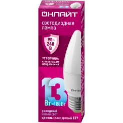 Лампа светодиодная 13вт OLL-C37-13-230-6.5K-E27-FR PRO 90-240В ОНЛАЙТ Лампа светодиодная 13вт OLL-C37-13-230-6.5K-E27-FR PRO 90-240В ОНЛАЙТ