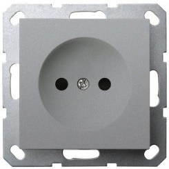 Розетка без заземления с защитными шторками 16A 250V~ 2P, цвет Алюминий Розетка без заземления с защитными шторками 16A 250V~ 2P, цвет Алюминий