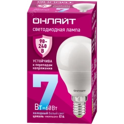 Лампа светодиодная 7вт OLL-G45-7-230-6.5K-E14-FR PRO 90-240В ОНЛАЙТ Лампа светодиодная 7вт OLL-G45-7-230-6.5K-E14-FR PRO 90-240В ОНЛАЙТ
